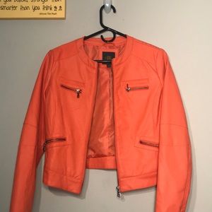 Orange faux leather jacket!